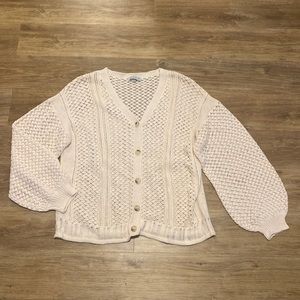Miss Sparkling Ivory Ballon Sleeve Light Cardigan Sweater